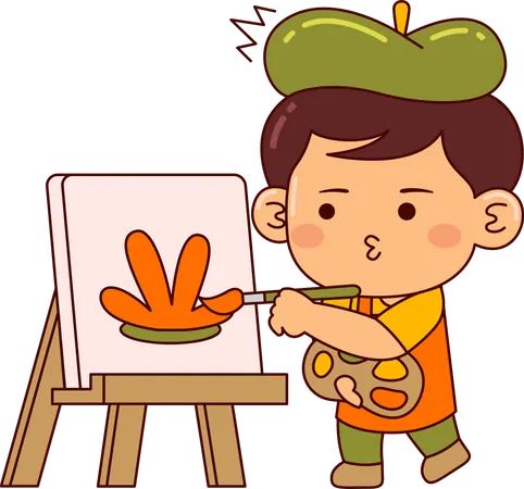 Cute Artist Boy Cartoon Character Illustration