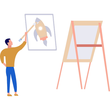 Boy painting rocket  Illustration