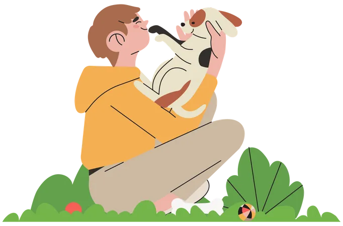 Boy pampering dog Illustration