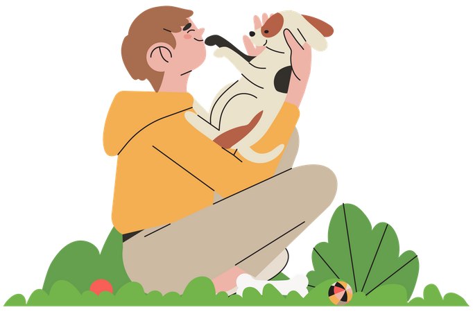 Boy pampering dog  Illustration