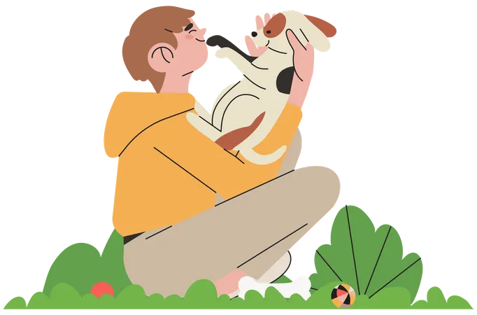 Boy pampering dog  Illustration