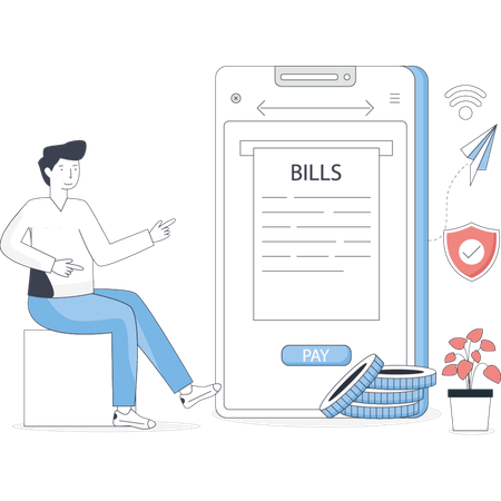 Boy paying bill online  Illustration
