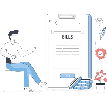 Boy paying bill online  Illustration
