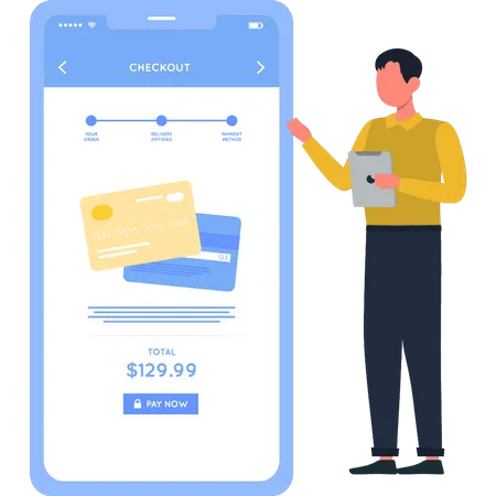 Boy Paying Bill Online  Illustration