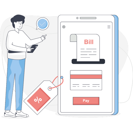 Boy paying bill online  Illustration