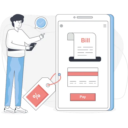 Boy paying bill online  Illustration