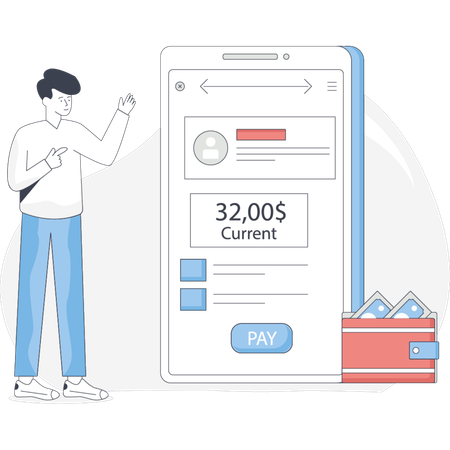 Boy paying bill via mobile bank application  Illustration