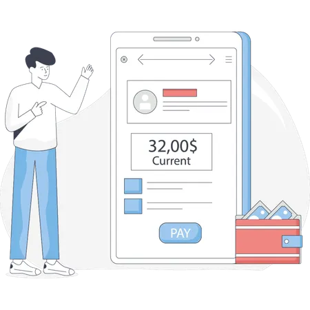 Boy paying bill via mobile bank application  Illustration