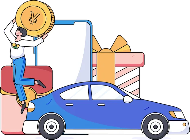 Boy paying for taxi service  Illustration