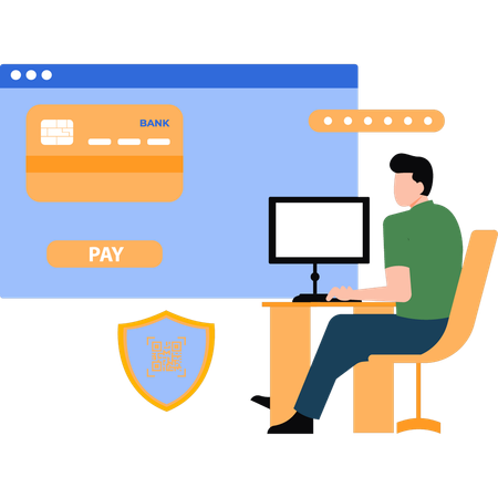 Boy paying online by card  Illustration