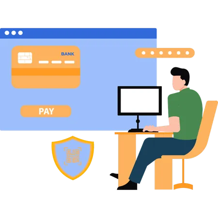 Boy paying online by card  Illustration
