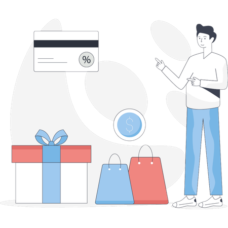 Boy  paying shopping payment with card  Illustration