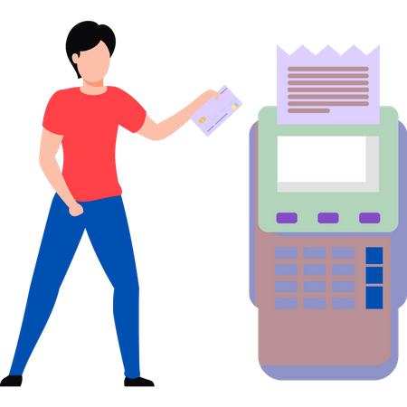 Boy paying with EDC machine  Illustration