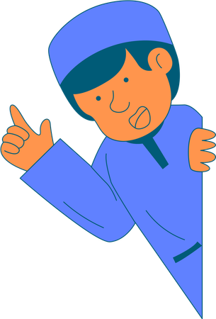 Boy peeking by raising 1 hand  Illustration