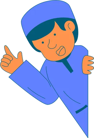 Boy peeking by raising 1 hand  Illustration