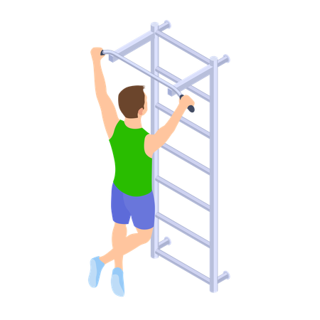 Boy performing a pull-up exercise on a pull-up bar  Illustration