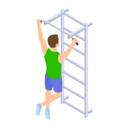 Boy performing a pull-up exercise on a pull-up bar  イラスト