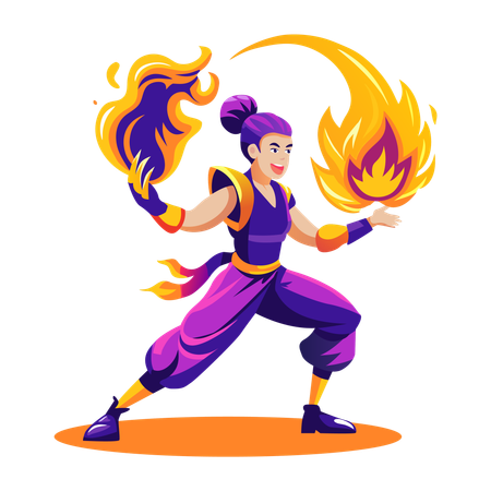 Boy performing fire act  Illustration