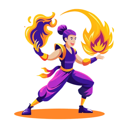 Boy performing fire act  Illustration