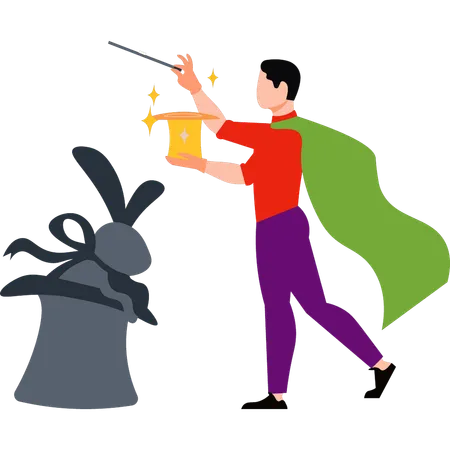 Boy performing magic tricks  Illustration