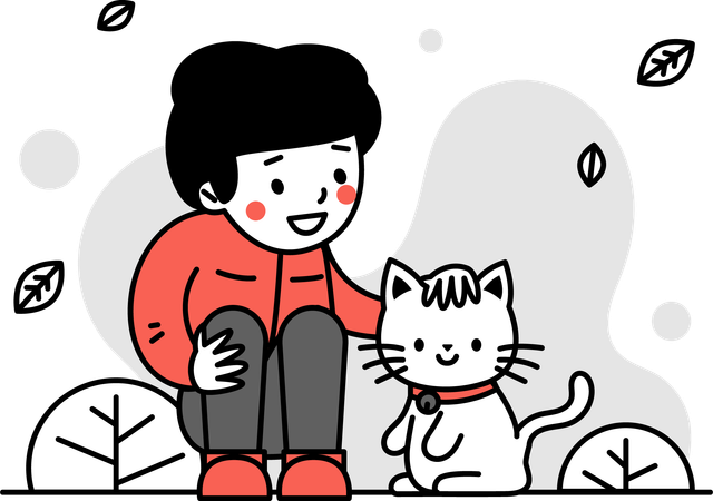 Boy Petting  Cat  Illustration