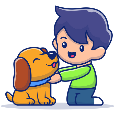 Boy petting pet dog  Illustration