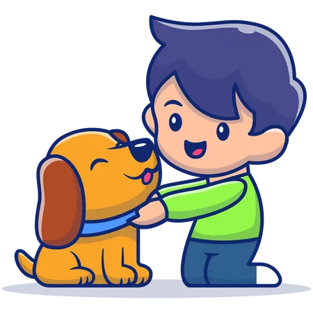 Boy petting pet dog  일러스트레이션
