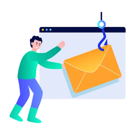 Boy phishing email  Illustration
