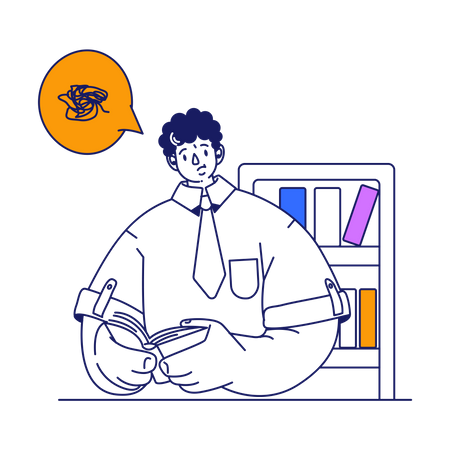 Boy pick out book at library  イラスト