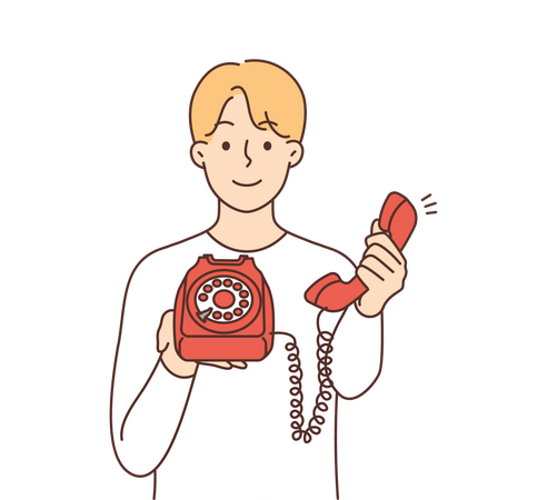 Boy pick up telephone call  イラスト