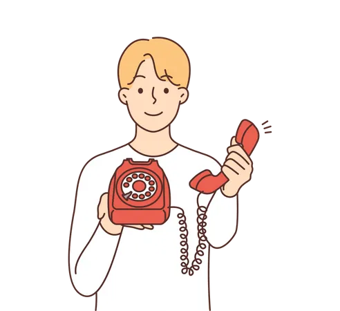Boy pick up telephone call  Illustration