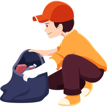 Boy Picking Up Trash  Illustration