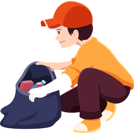 Boy Picking Up Trash  Illustration
