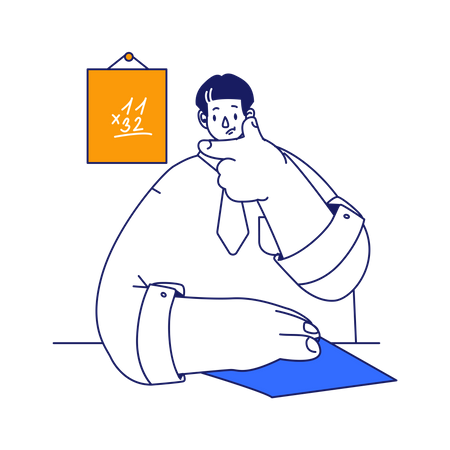 Boy picks out a book at the library  イラスト