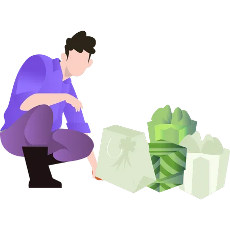 The Boy Is Placing Gifts On The Floor Illustration