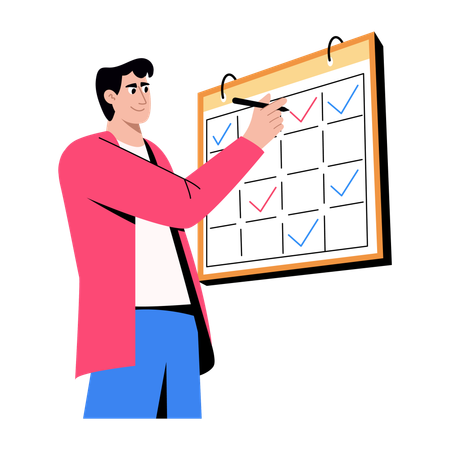 Boy planning business timetable  Illustration