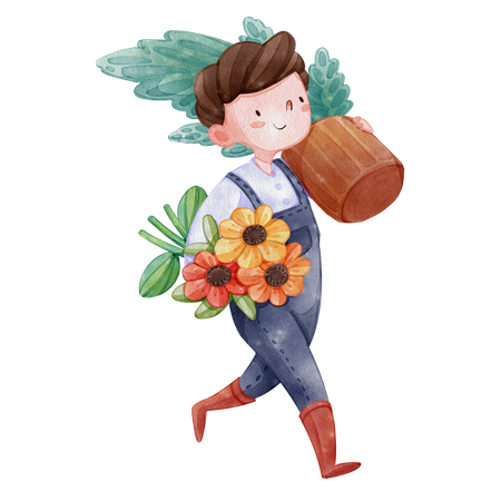 Boy planting flowers Illustration