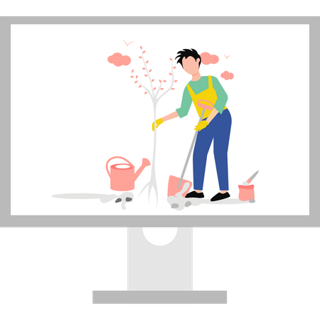 Boy planting online  Illustration