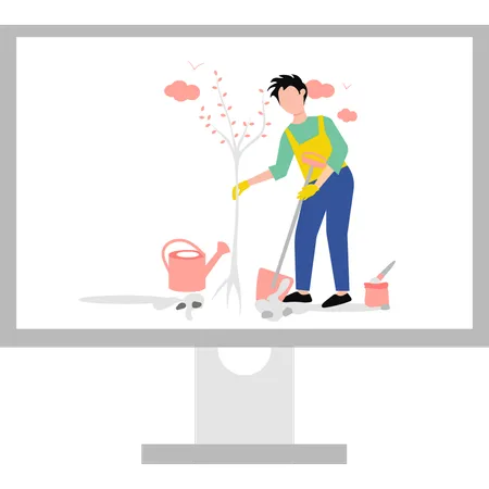 Boy planting online  Illustration