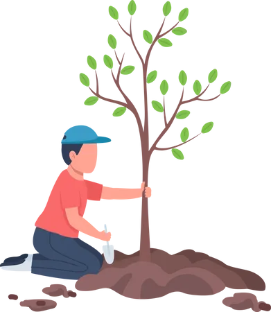 Boy planting tree Illustration