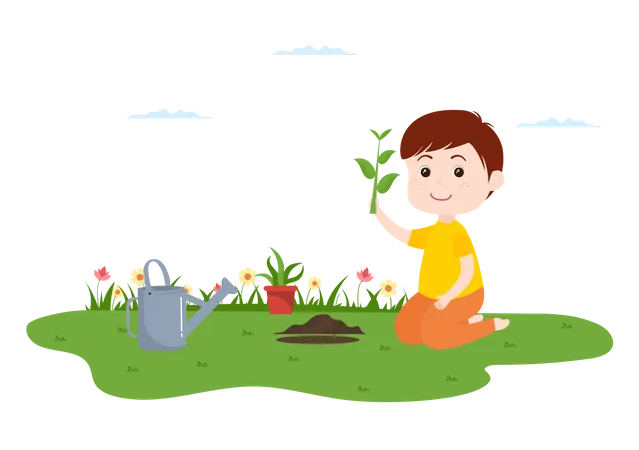 Boy planting tree Illustration