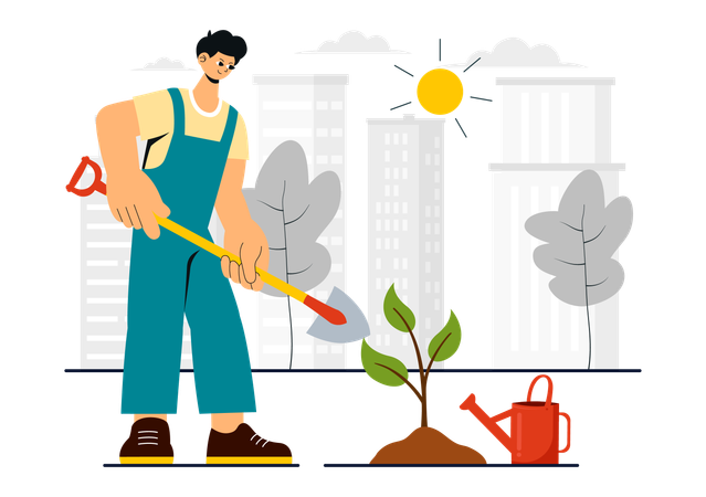 Boy planting tree  Illustration