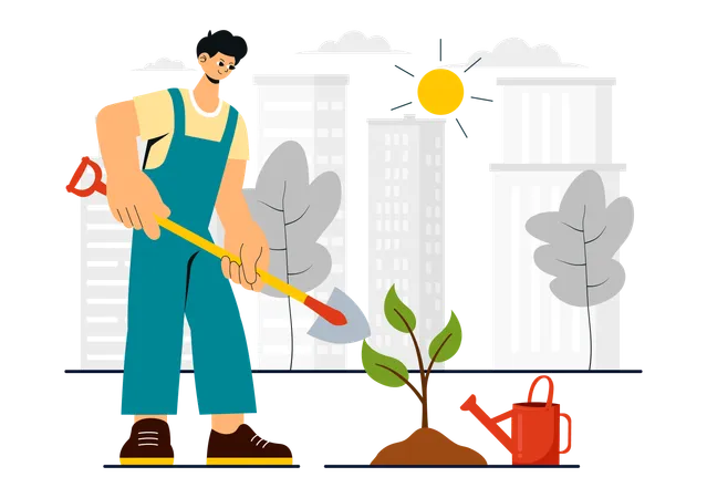 Boy planting tree  Illustration