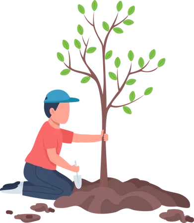 Boy planting tree  Illustration