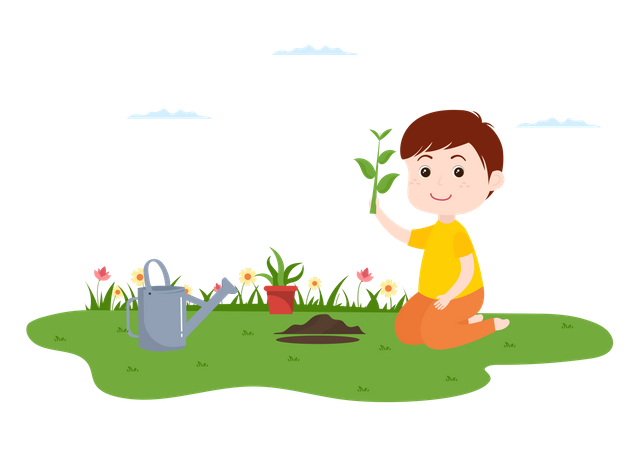 Boy planting tree  Illustration