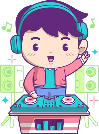 Boy play DJ at party  Illustration
