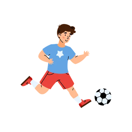 Boy play in football child kick soccer ball  Illustration