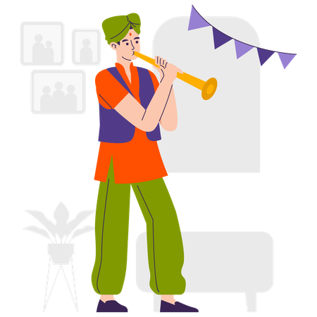 Boy Play Trumpet  Illustration