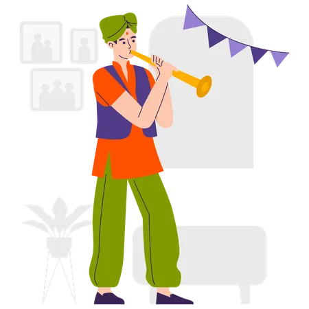 Boy Play Trumpet  Illustration