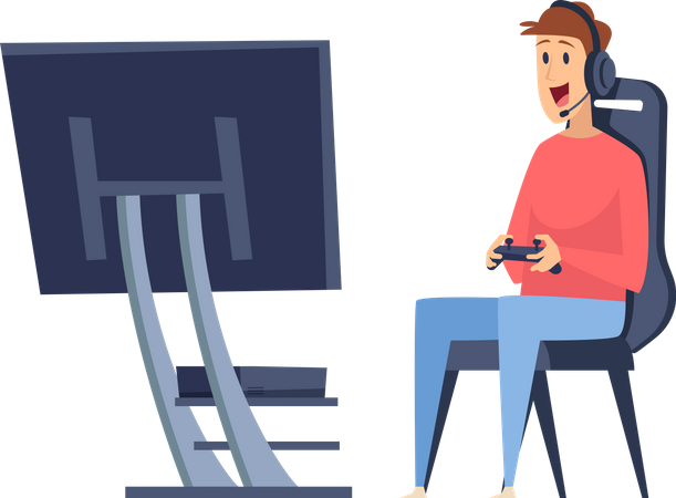 Boy play video game Illustration